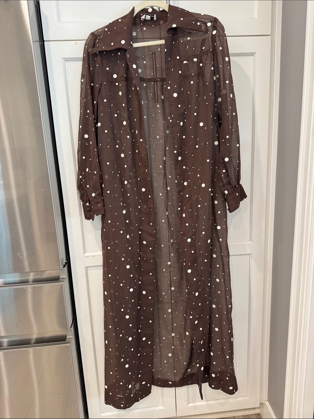 Brown Polka Dot Long Sheer Maxi Duster  - Women
